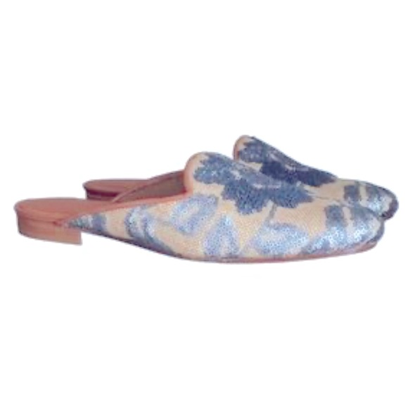 Ramon Tenza Shoes - Ramon Tenza Blue Sequin Floral Design Loafers Mules Flats Size 6.5